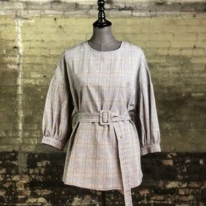 SHEIN Black, White, and Red Plaid Belted Top